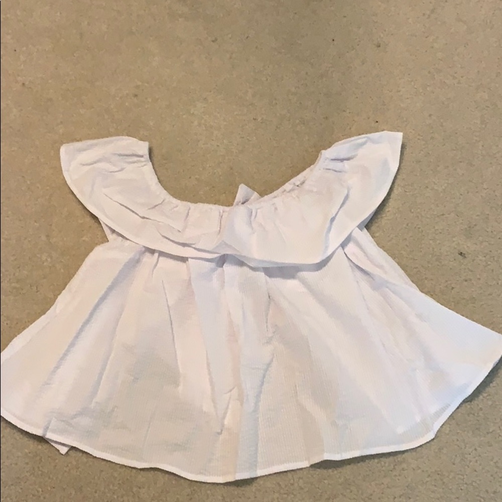 Lauren James White Stripe Ruffle Top